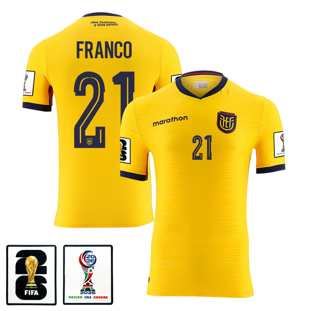 Alan Franco 21 Ecuador National Team 2026 Home Jersey - Yellow, Men - Jersey Teams