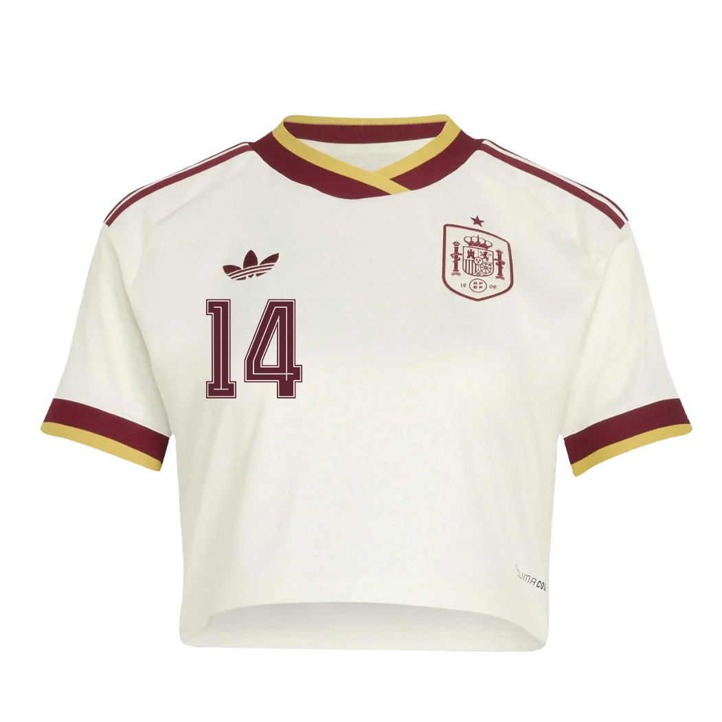 Alejandro Balde 14 Spain 2026 Away Women’s Cropped Jersey - White - Jersey Teams