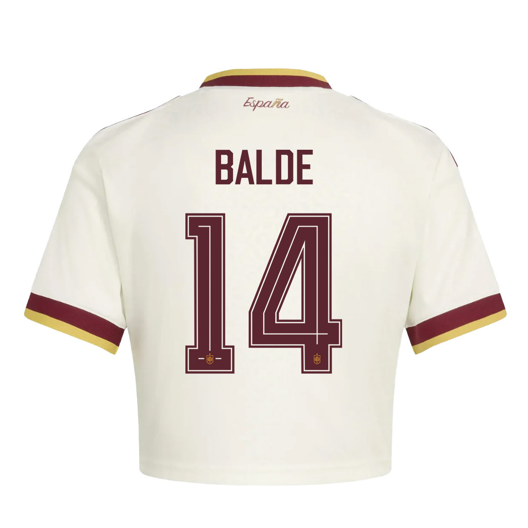 Alejandro Balde 14 Spain 2026 Away Women’s Cropped Jersey - White - Jersey Teams