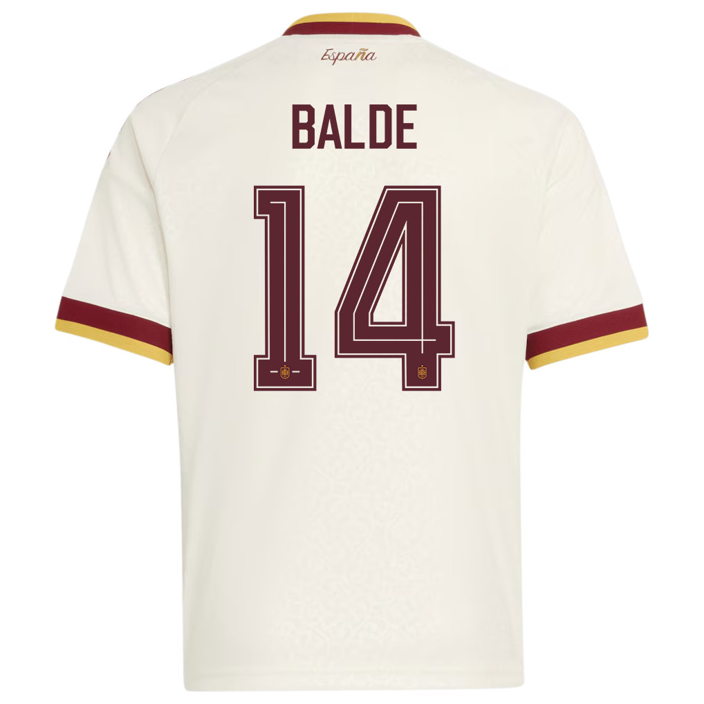 Alejandro Balde 14 Spain National Team 2026 Youth Away Jersey - White - Jersey Teams