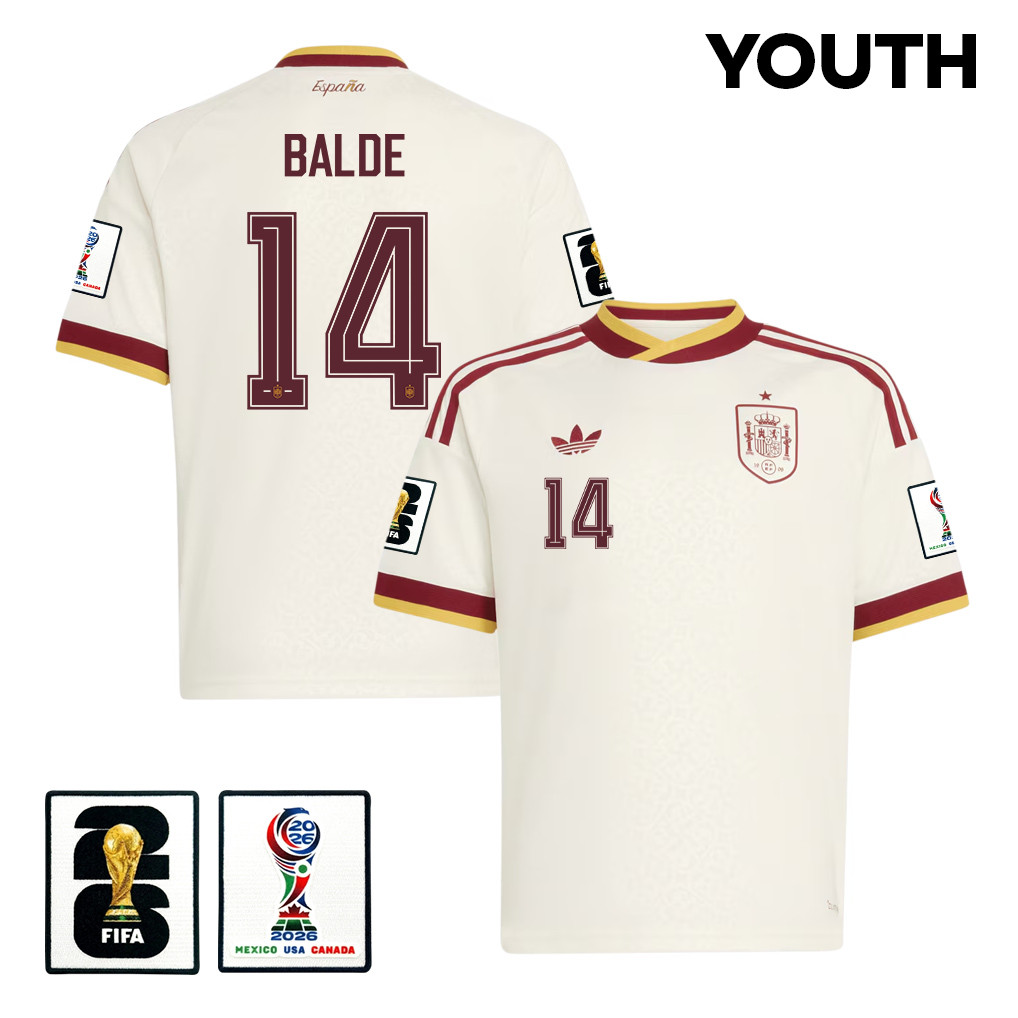Alejandro Balde 14 Spain National Team 2026 Youth Away Jersey – White – Jersey Teams
