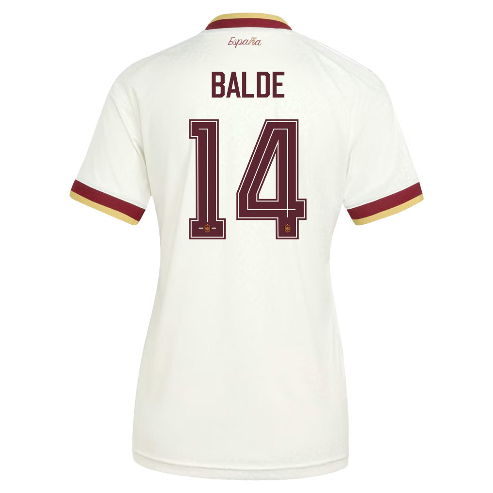 Alejandro Balde 14 Women's Spain National Team 2026 Away Jersey - White - Jersey Teams