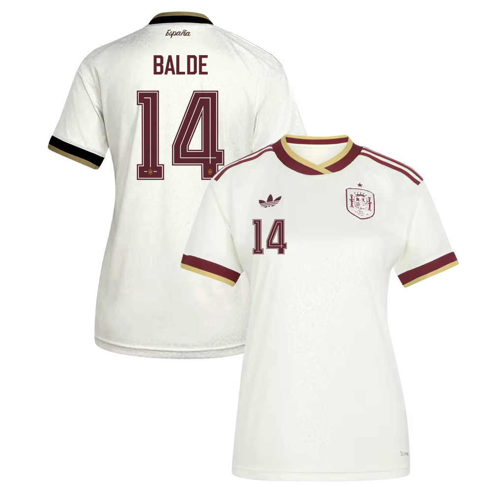 Alejandro Balde 14 Women's Spain National Team 2026 Away Jersey - White - Jersey Teams