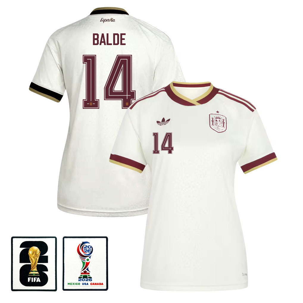 Alejandro Balde 14 Women’s Spain National Team 2026 Away Jersey – White – Jersey Teams