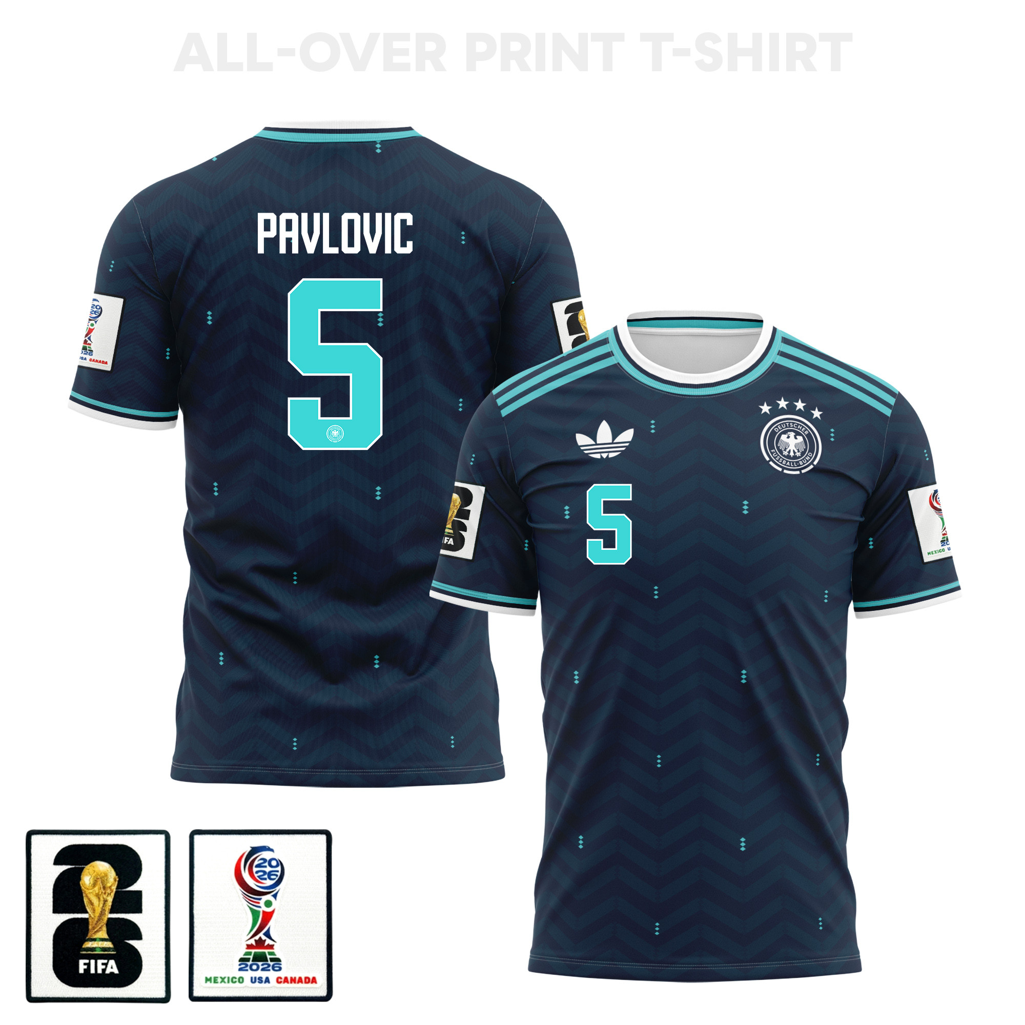 Aleksandar Pavlović 5 Germany 2026 Away 3D T-Shirt Fully Printed – Unisex, Navy - Jersey Teams