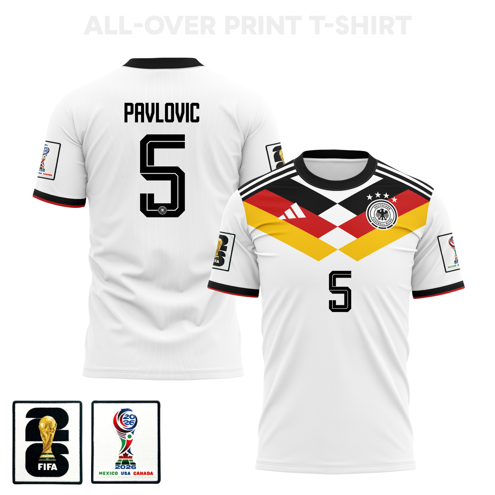 Aleksandar Pavlović 5 Germany 2026 Home 3D T-Shirt Fully Printed – Unisex, White - Jersey Teams