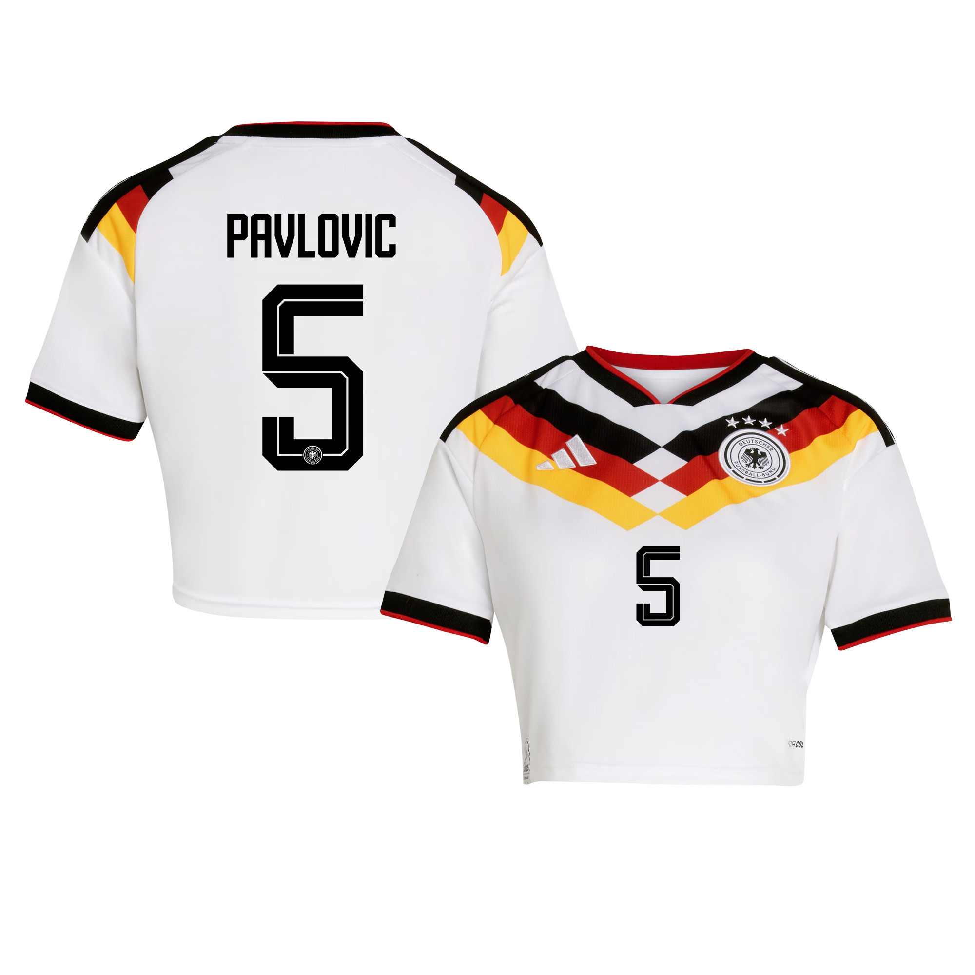 Aleksandar Pavlović 5 Germany 2026 Home Women’s Cropped Jersey - White - Jersey Teams