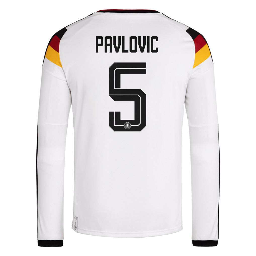 Aleksandar Pavlovic 5 Germany National Team 2026 Home Long Sleeve Jersey - White - Jersey Teams