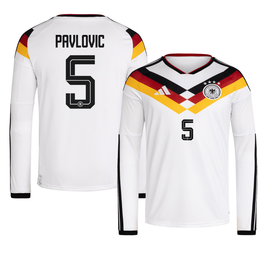 Aleksandar Pavlovic 5 Germany National Team 2026 Home Long Sleeve Jersey - White - Jersey Teams