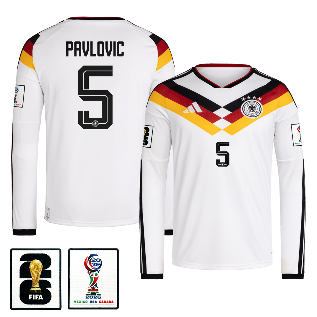 Aleksandar Pavlovic 5 Germany National Team 2026 Home Long Sleeve Jersey – White – Jersey Teams