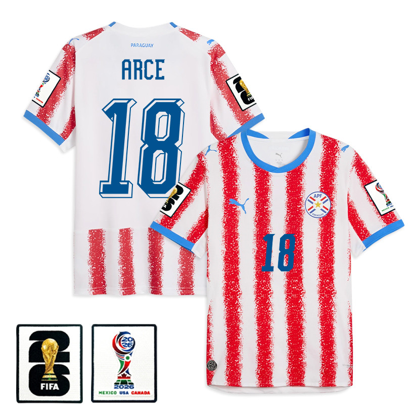 Alex Arce 18 Paraguay National Team 2026 Home Jersey - White/Red, Men - Jersey Teams