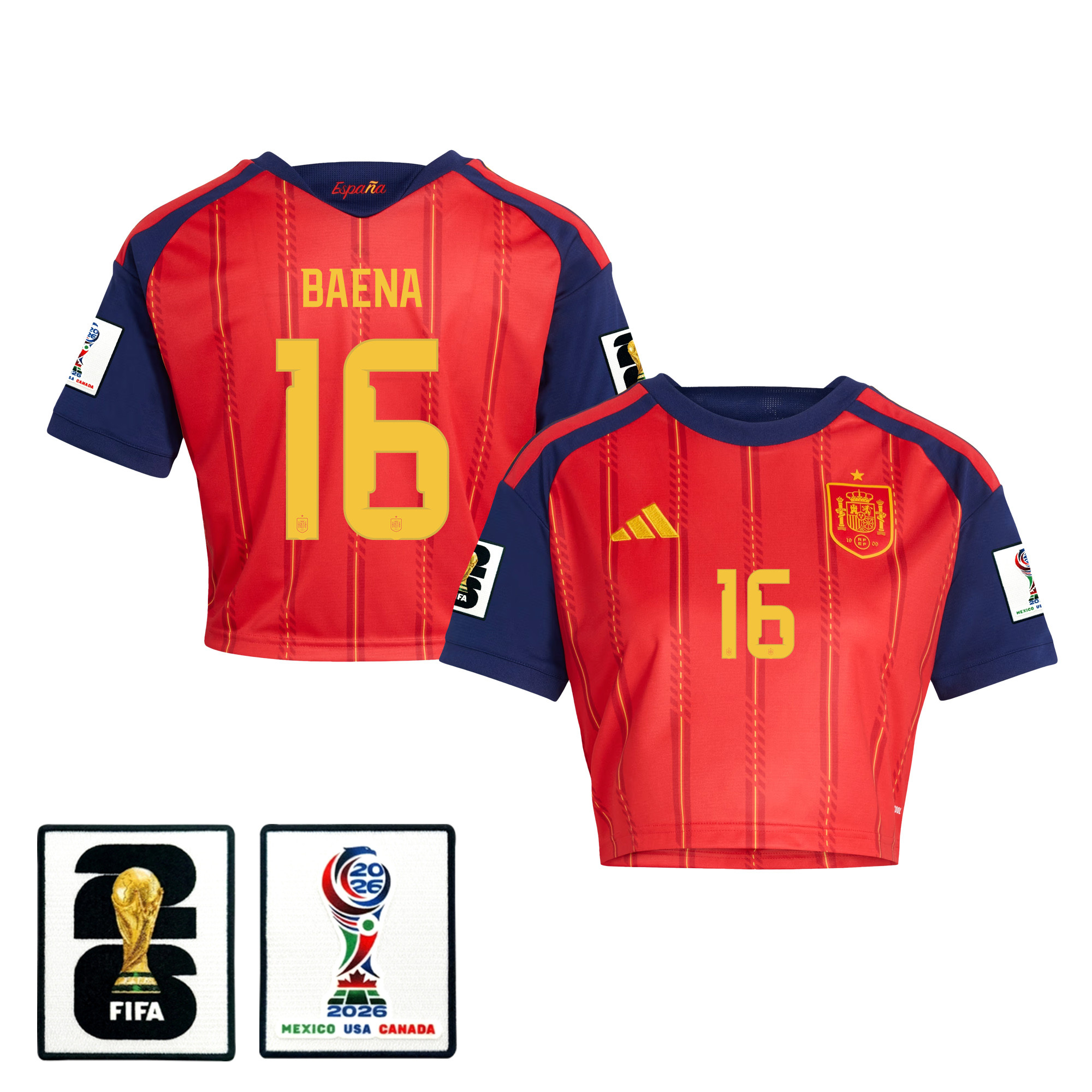 Alex Baena 16 Spain 2026 Home Women’s Cropped Jersey – Red – Jersey Teams