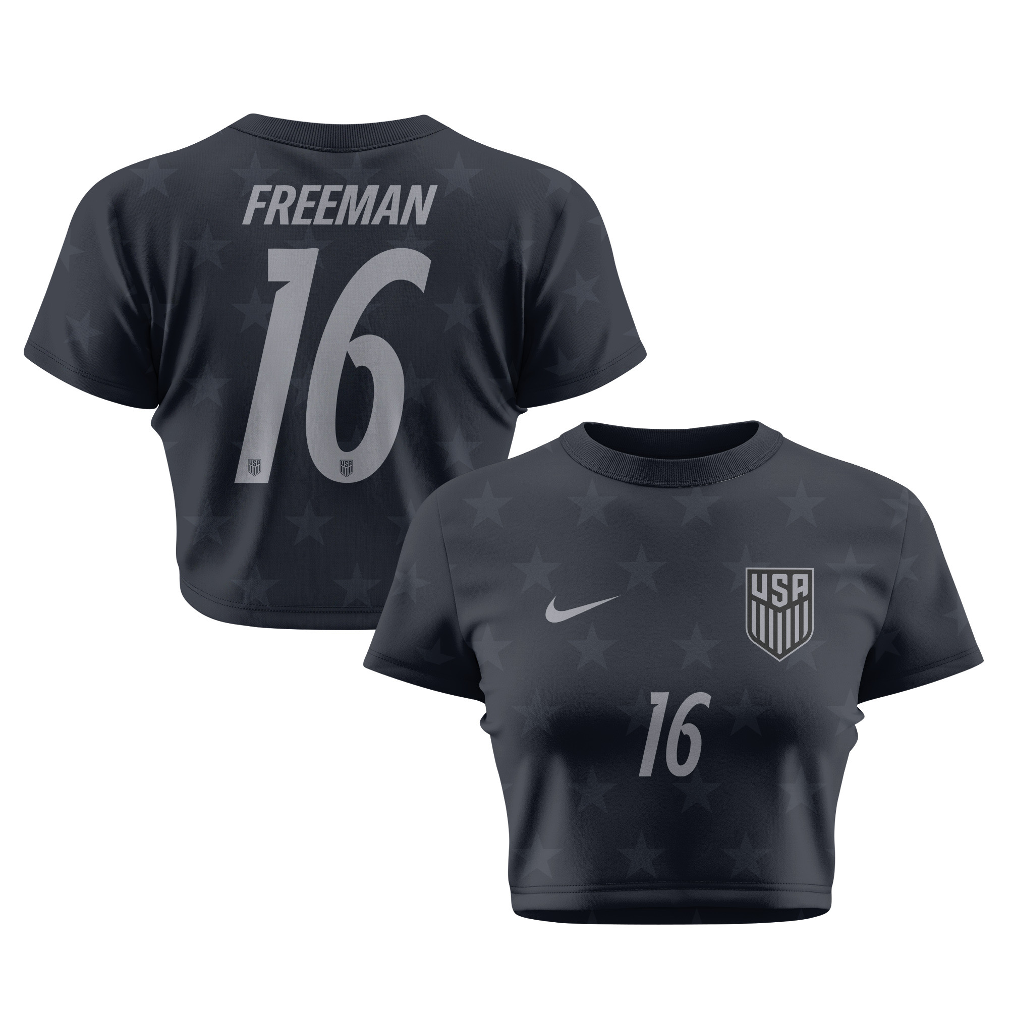 Alex Freeman 16 USMNT 2026 Women's Away All-Over Print Cropped Jersey - Black - Jersey Teams