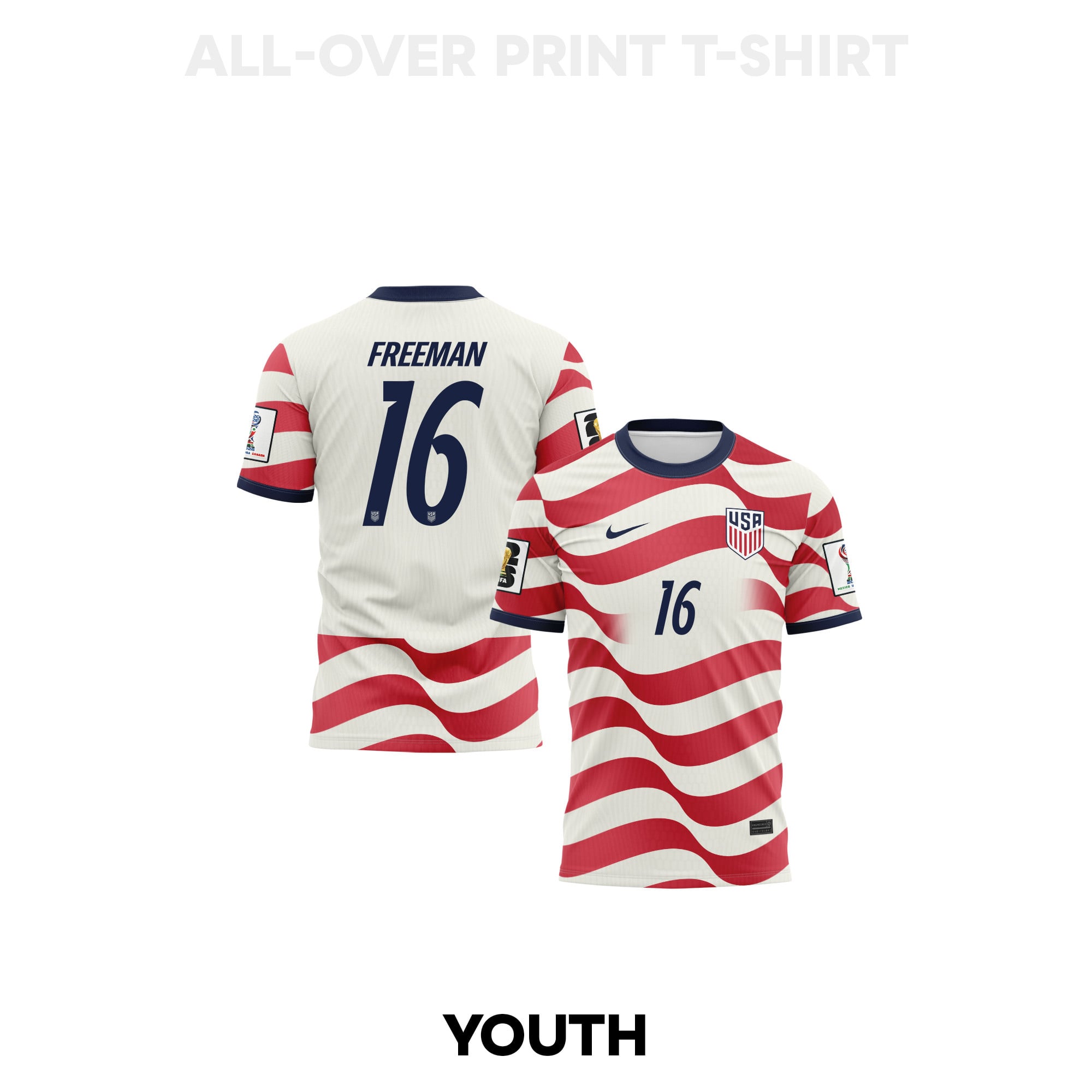 Alex Freeman 16 Youth USMNT 2026 Home 3D T-shirt Fully Printed – White/Red - Jersey Teams