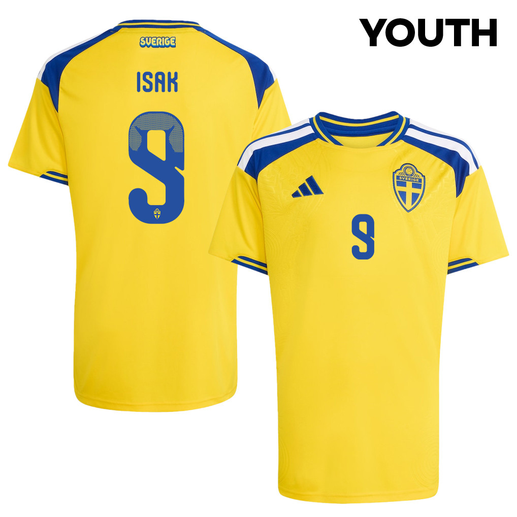 Alexander Isak 9 Youth Sweden National Team 2026 Home Jersey - Yellow - Jersey Teams