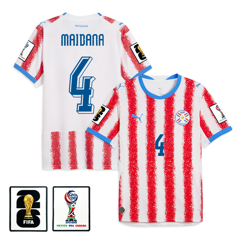 Alexandro Maidana 4 Paraguay National Team 2026 Home Jersey - White/Red, Men - Jersey Teams
