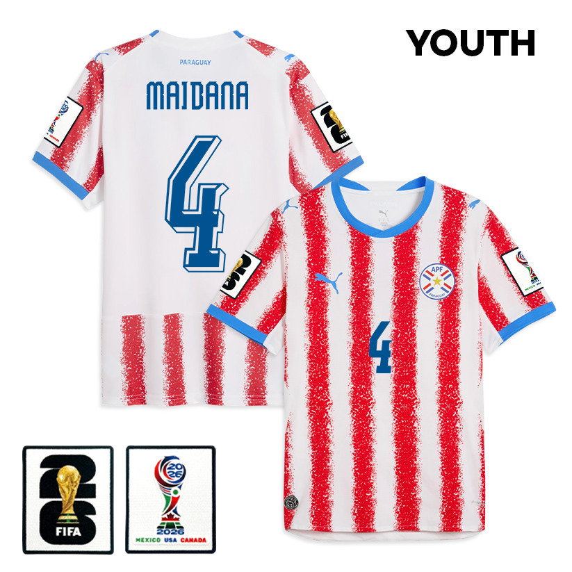 Alexandro Maidana 4 Youth Paraguay National Team 2026 Home Jersey - White/Red - Jersey Teams