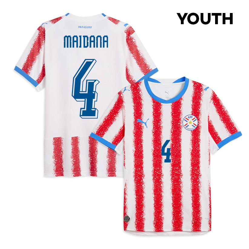 Alexandro Maidana 4 Youth Paraguay National Team 2026 Home Jersey - White/Red - Jersey Teams