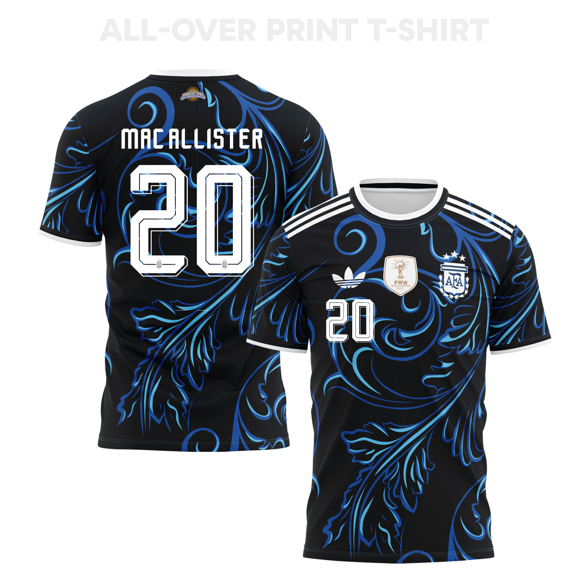 Alexis Mac Allister 20 Argentina 2026 Away 3D T-Shirt Fully Printed – Unisex, Black - Jersey Teams