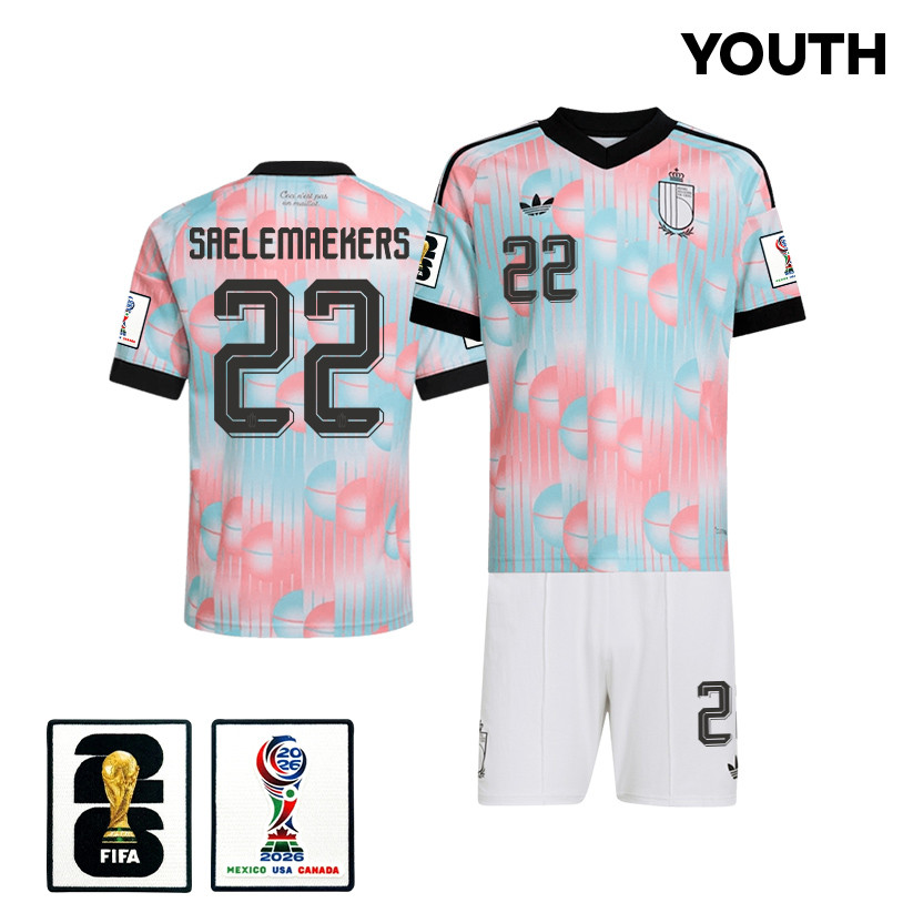 Alexis Saelemaekers 22 Belgium 2026 YOUTH Away Jersey & Shorts Set - Light Blue - Jersey Teams