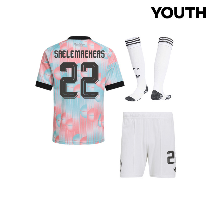 Alexis Saelemaekers 22 Belgium 2026 YOUTH Away Kit Set – Light Blue - Jersey Teams