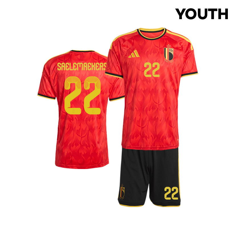 Alexis Saelemaekers 22 Belgium 2026 YOUTH Home Jersey & Shorts Set - Red/Black - Jersey Teams
