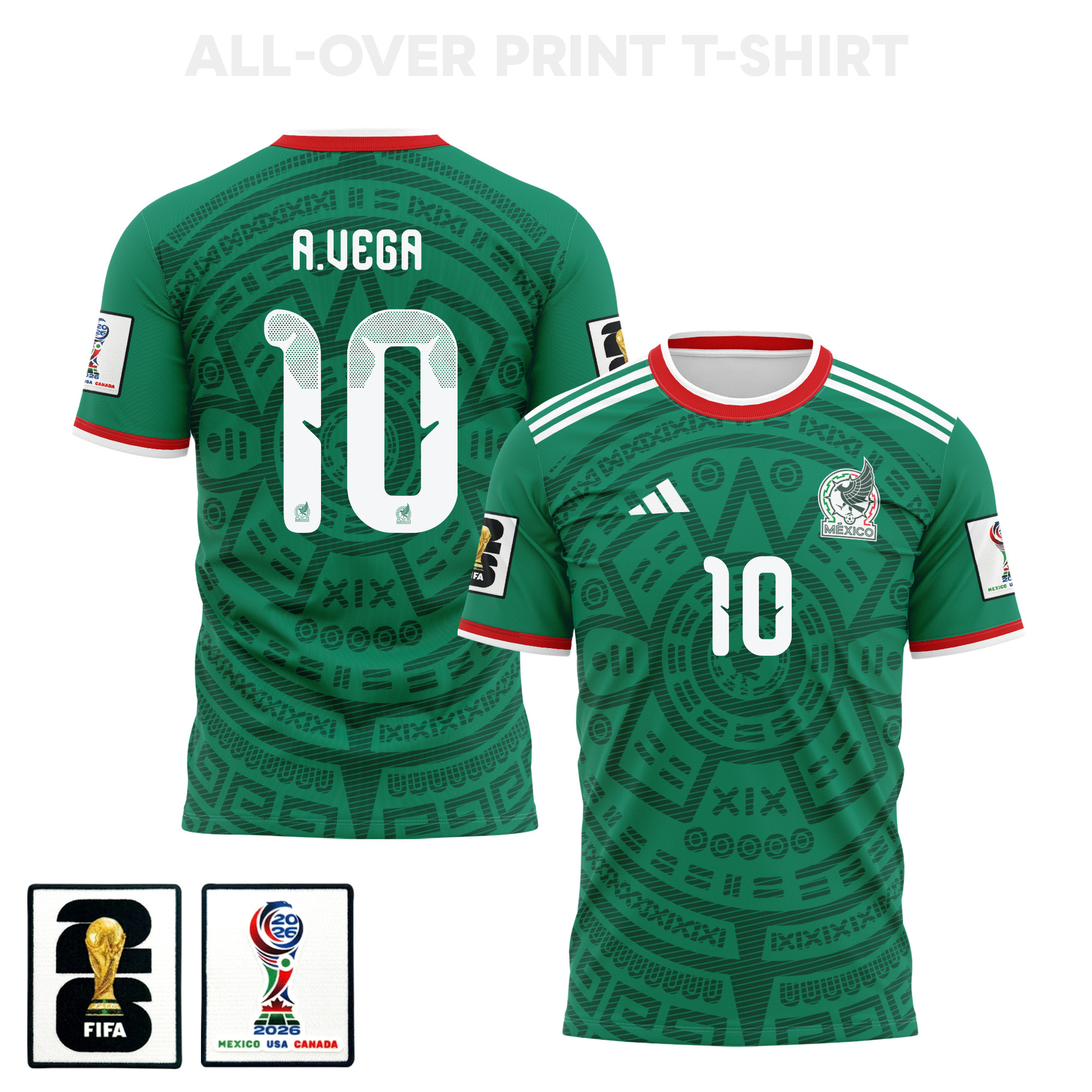 Alexis Vega 10 Mexico 2026 Home 3D T-Shirt Fully Printed – Unisex, Green – Jersey Teams