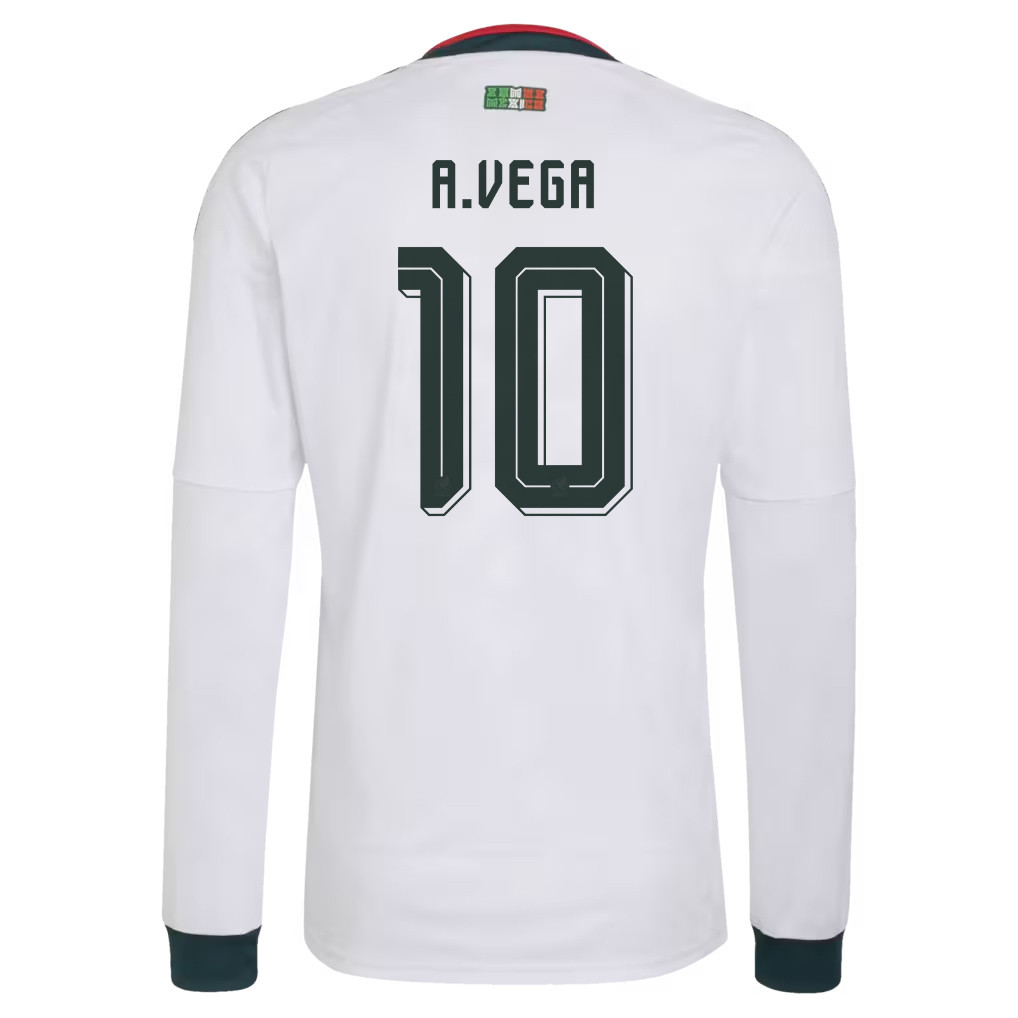 Alexis Vega 10 Mexico National Team 2026 Away Long Sleeve Jersey - White - Jersey Teams