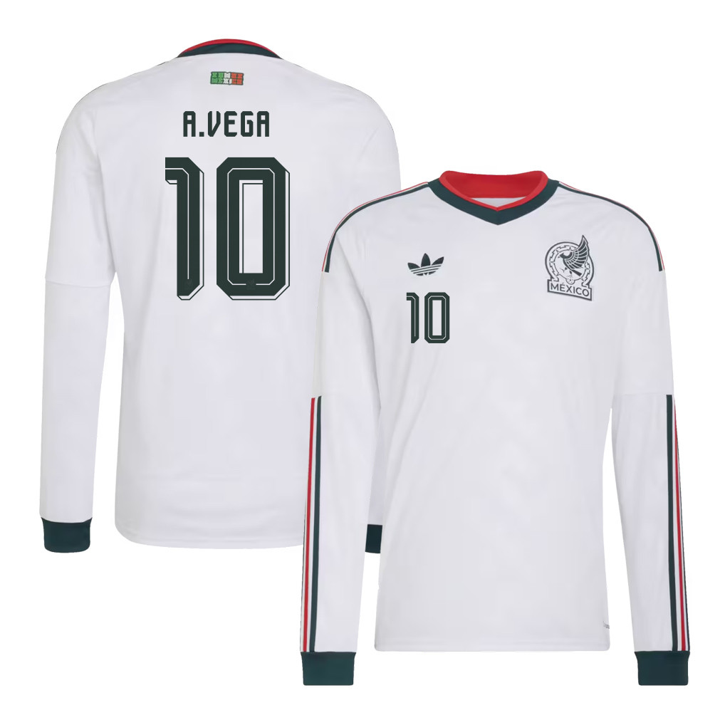 Alexis Vega 10 Mexico National Team 2026 Away Long Sleeve Jersey - White - Jersey Teams