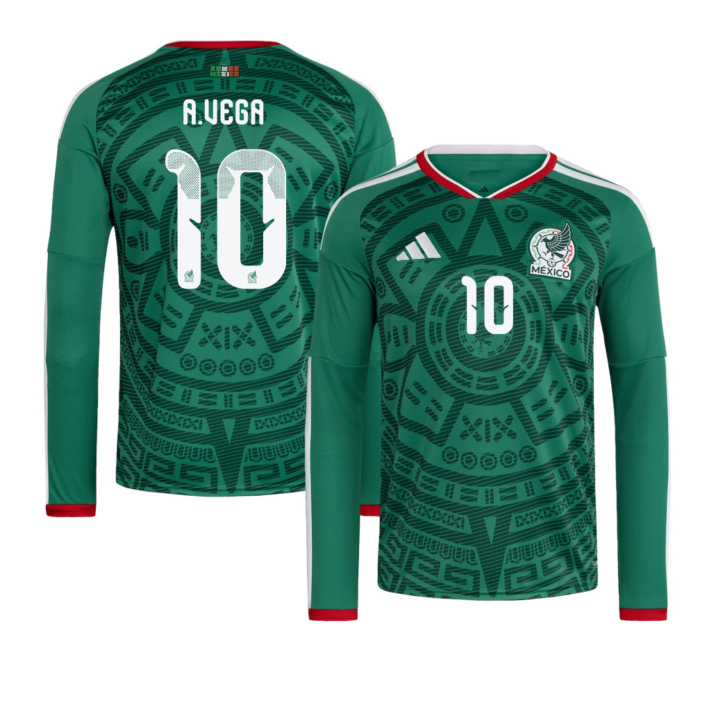 Alexis Vega 10 Mexico National Team 2026 Home Long Sleeve Jersey - Green - Jersey Teams