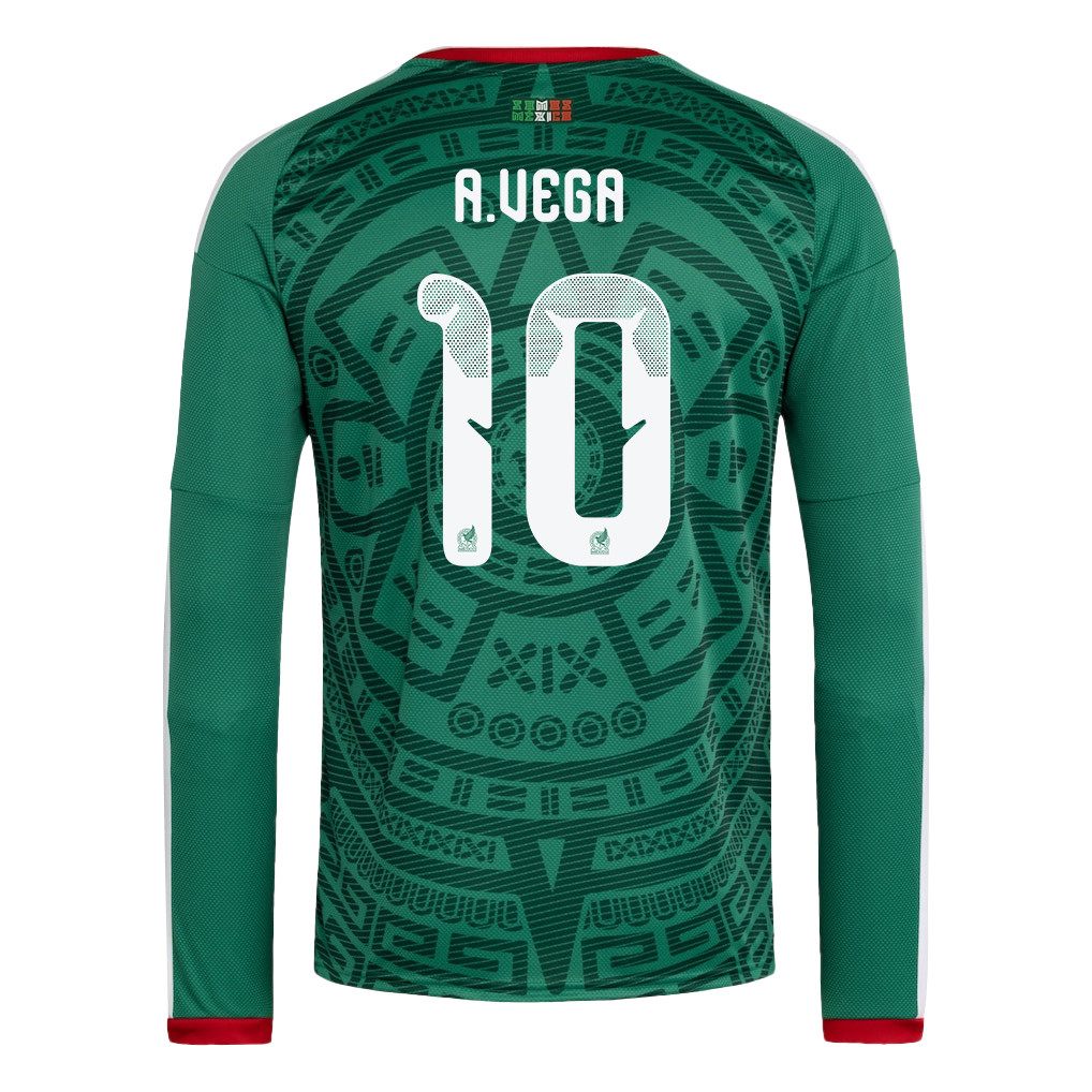 Alexis Vega 10 Mexico National Team 2026 Home Long Sleeve Jersey - Green - Jersey Teams