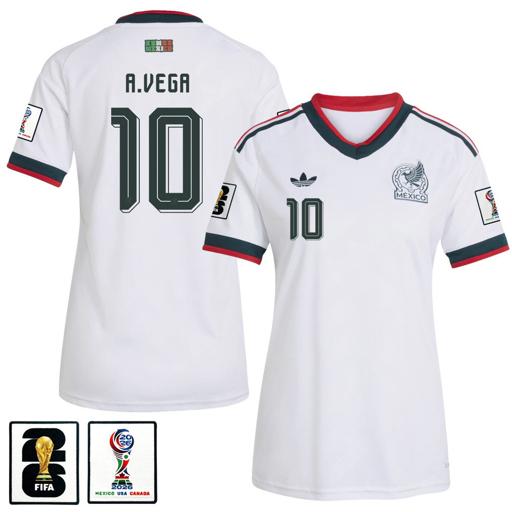Alexis Vega 10 Women's Mexico National Team 2026 Away Jersey - White - Jersey Teams