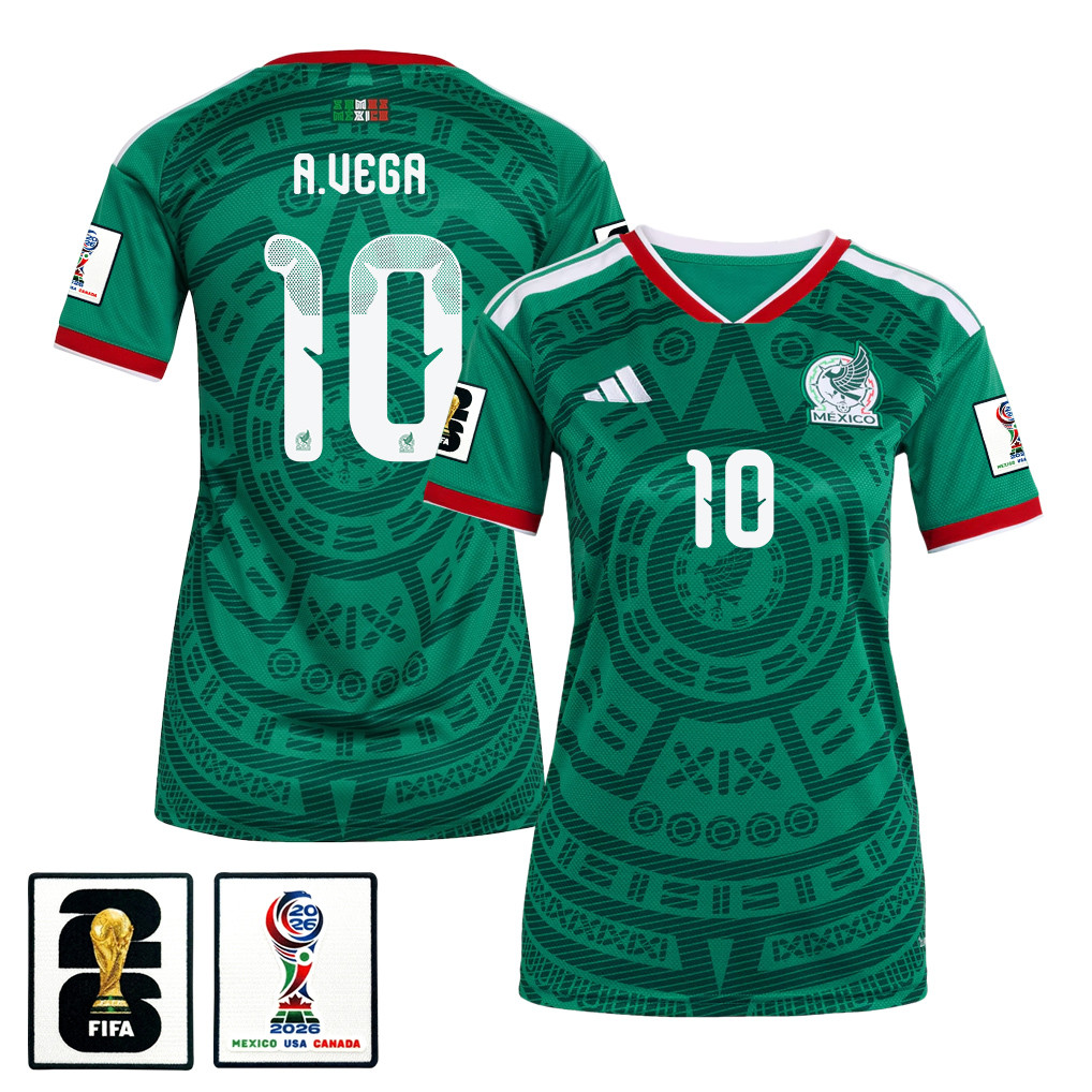 Alexis Vega 10 Women's Mexico National Team 2026 Home Jersey - Green - Jersey Teams
