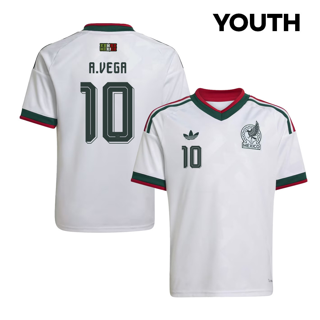 Alexis Vega 10 Youth Mexico National Team 2026 Away Jersey - White - Jersey Teams