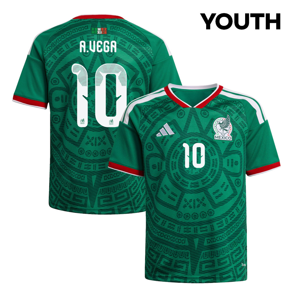 Alexis Vega 10 Youth Mexico National Team 2026 Home Jersey - Green - Jersey Teams