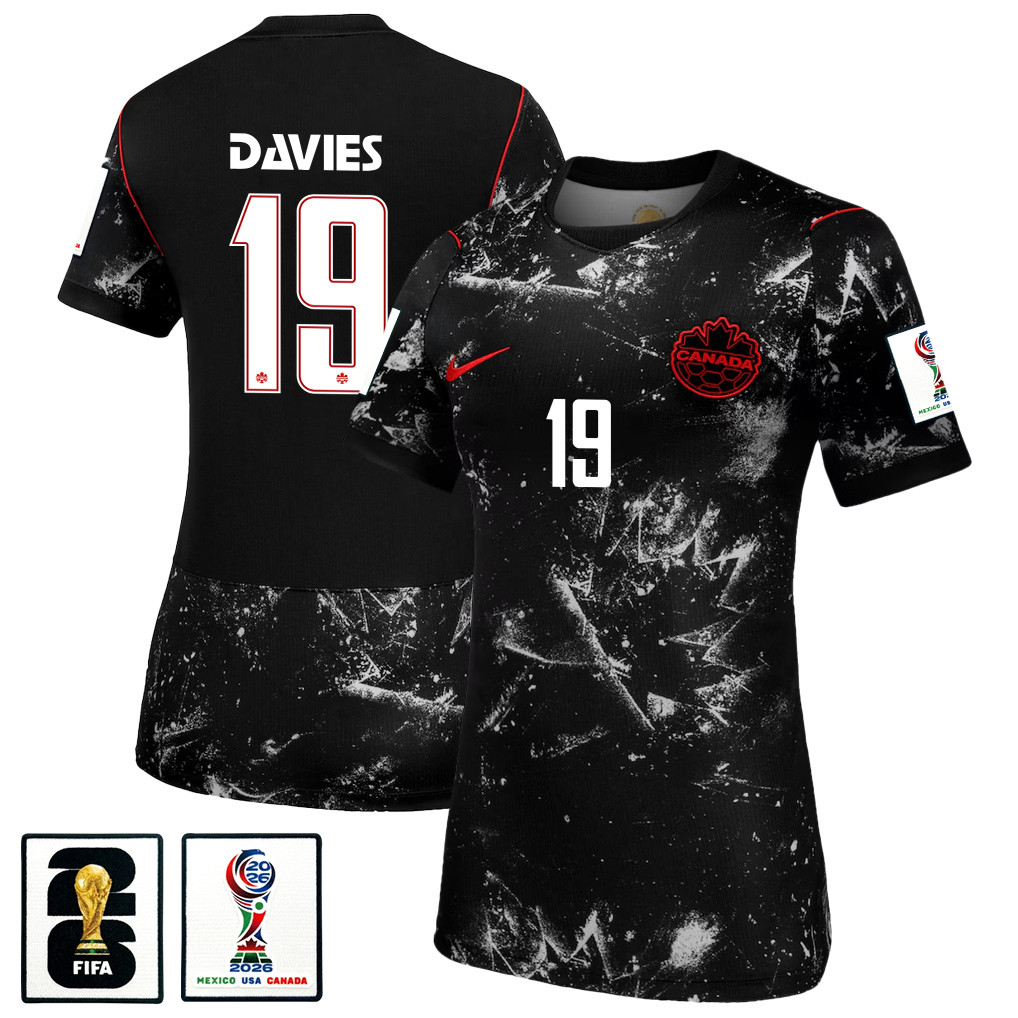 Alphonso Davies 19 Women’s Canada National Team 2026 Away Jersey – Black – Jersey Teams