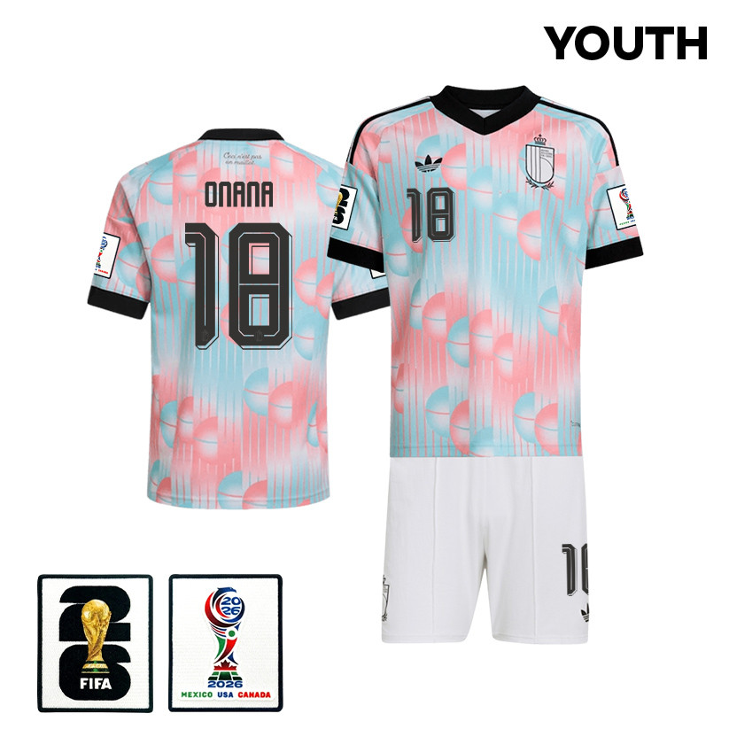 Amadou Onana 18 Belgium 2026 YOUTH Away Jersey & Shorts Set - Light Blue - Jersey Teams