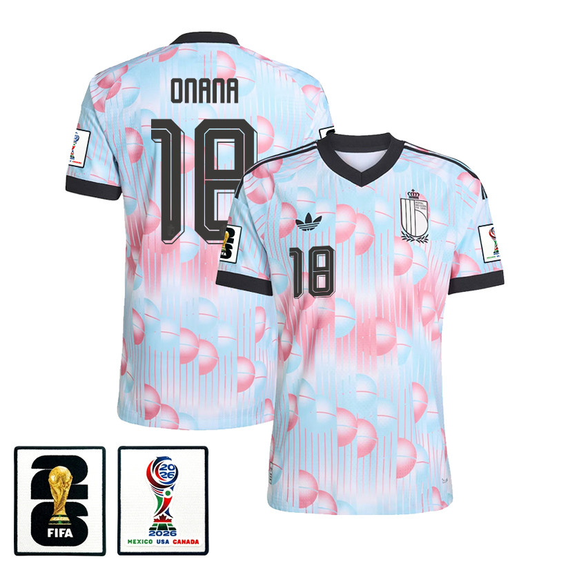 Amadou Onana 18 Belgium National Team 2026 x World Cup Patch Away Jersey - Light Blue, Men - Jersey Teams