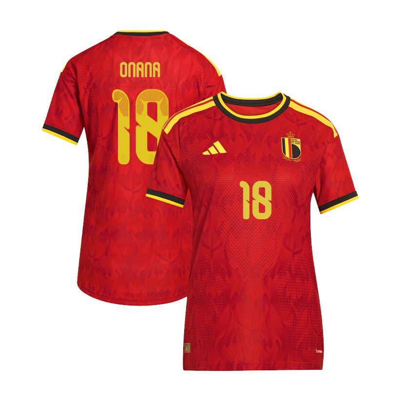 Amadou Onana 18 Women's Belgium National Team 2026 Home Jersey - Red - Jersey Teams