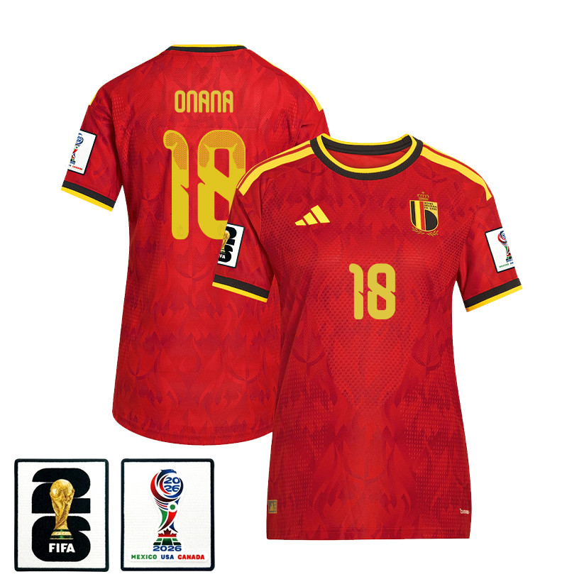 Amadou Onana 18 Women’s Belgium National Team 2026 Home Jersey – Red – Jersey Teams