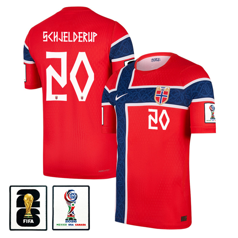 Andreas Schjelderup 20 Norway National Team 2026 x World Cup Patch Home Jersey - Red, Men - Jersey Teams