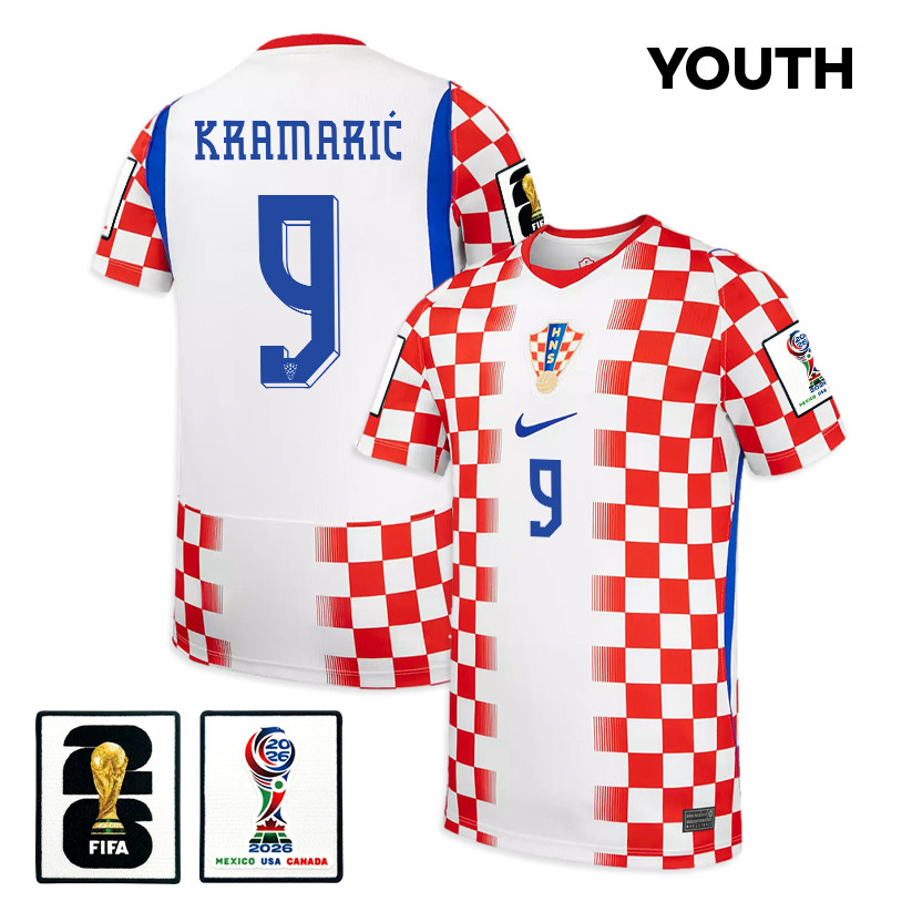 Andrej Kramarić 9 Youth Croatia National Team 2026 Home Jersey - White/ Red - Jersey Teams