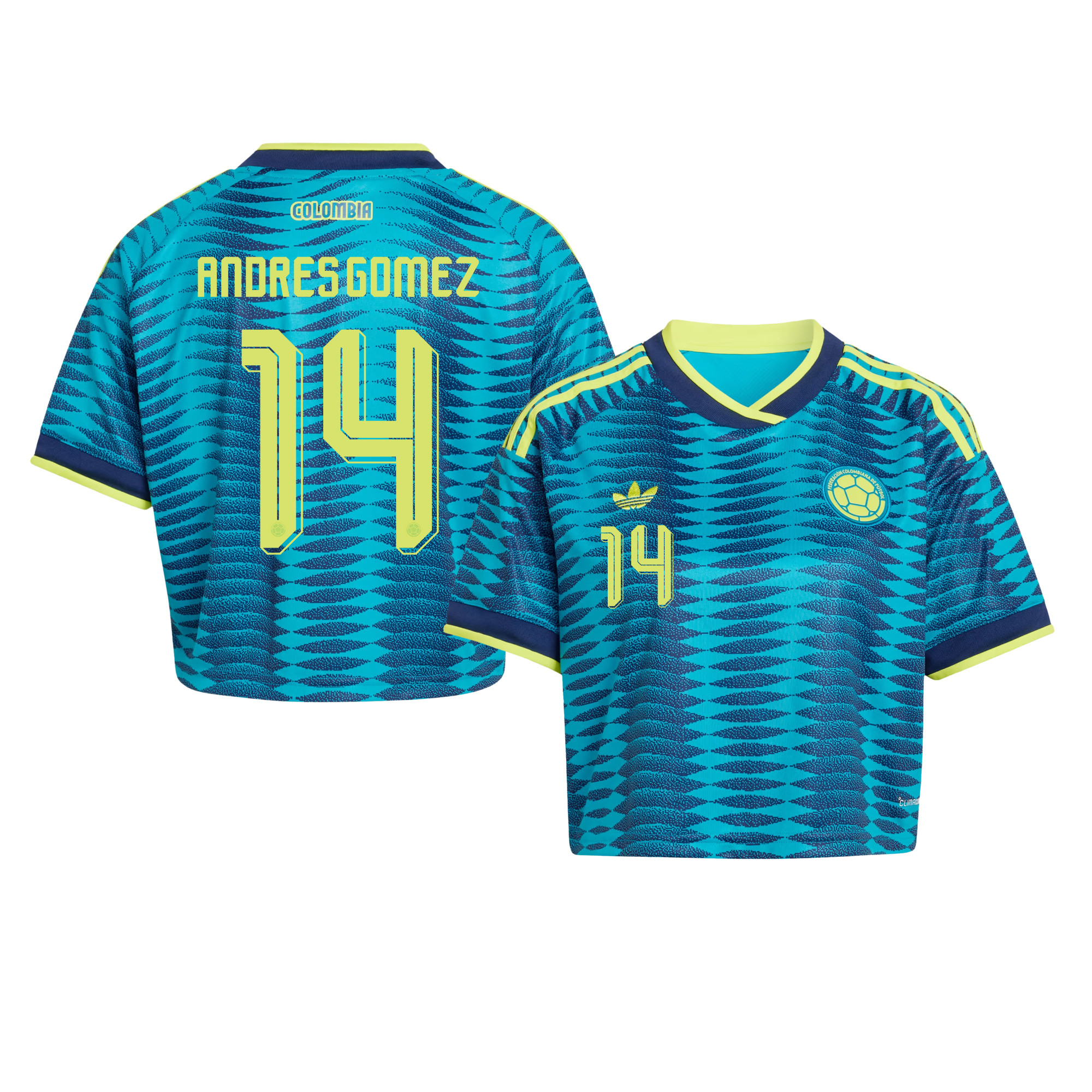Andres Gomez 14 Colombia 2026 Away Women’s Cropped Jersey - Turquoise - Jersey Teams