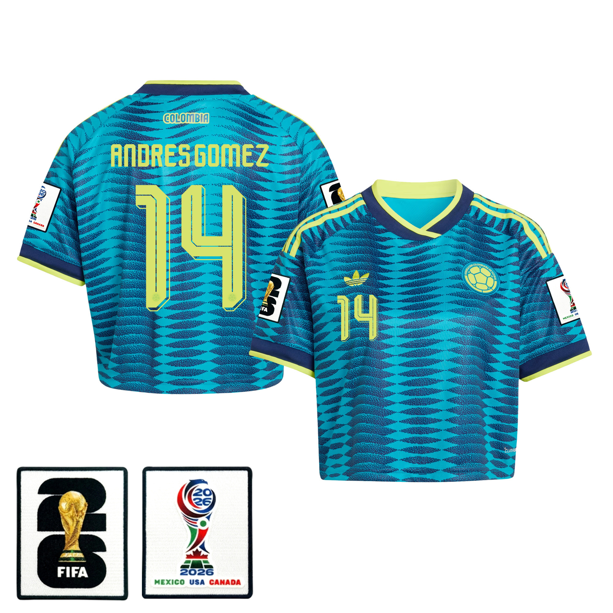 Andres Gomez 14 Colombia 2026 Away Women’s Cropped Jersey – Turquoise – Jersey Teams