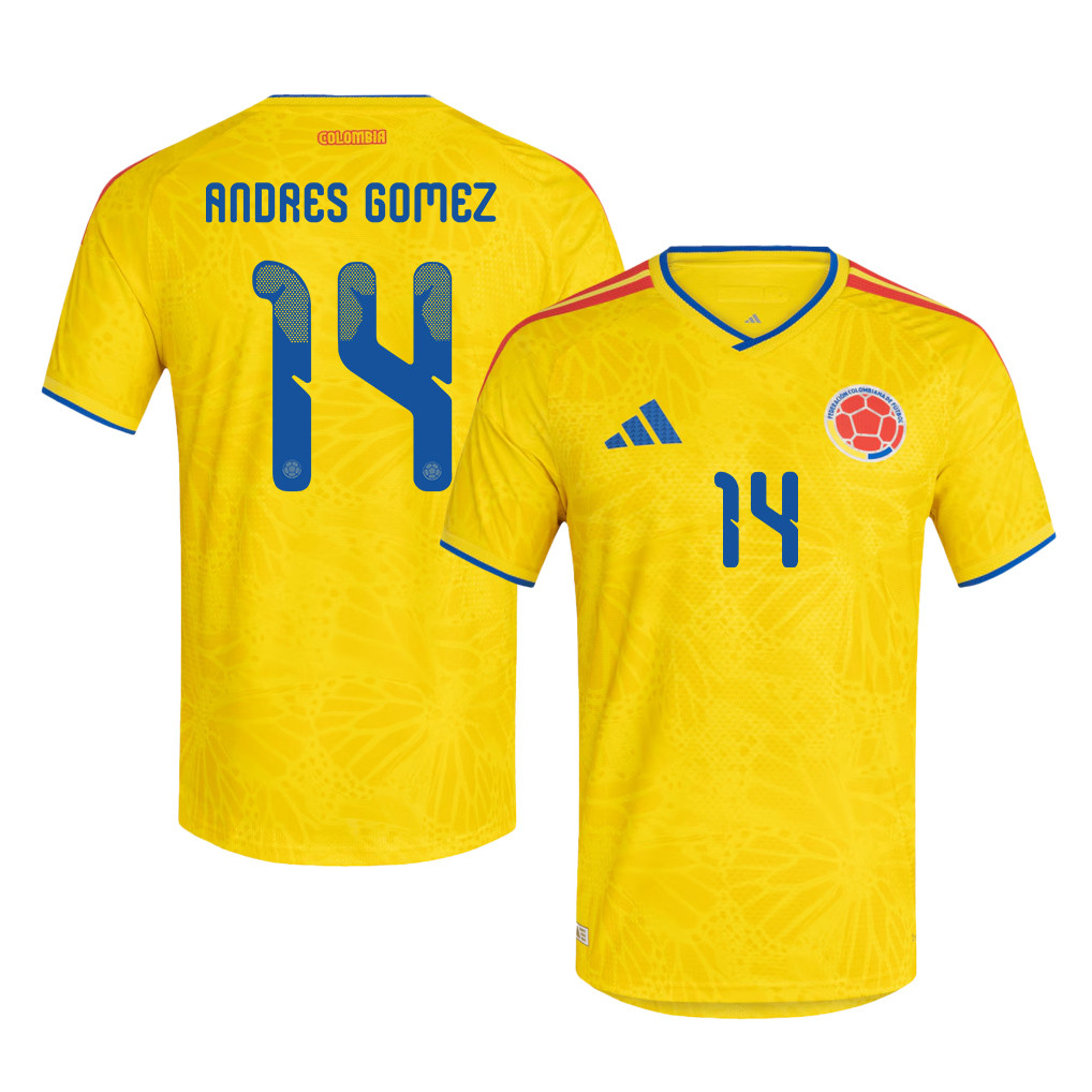 Andres Gomez 14 Colombia National Team 2026 Home Jersey - Yellow, Men - Jersey Teams