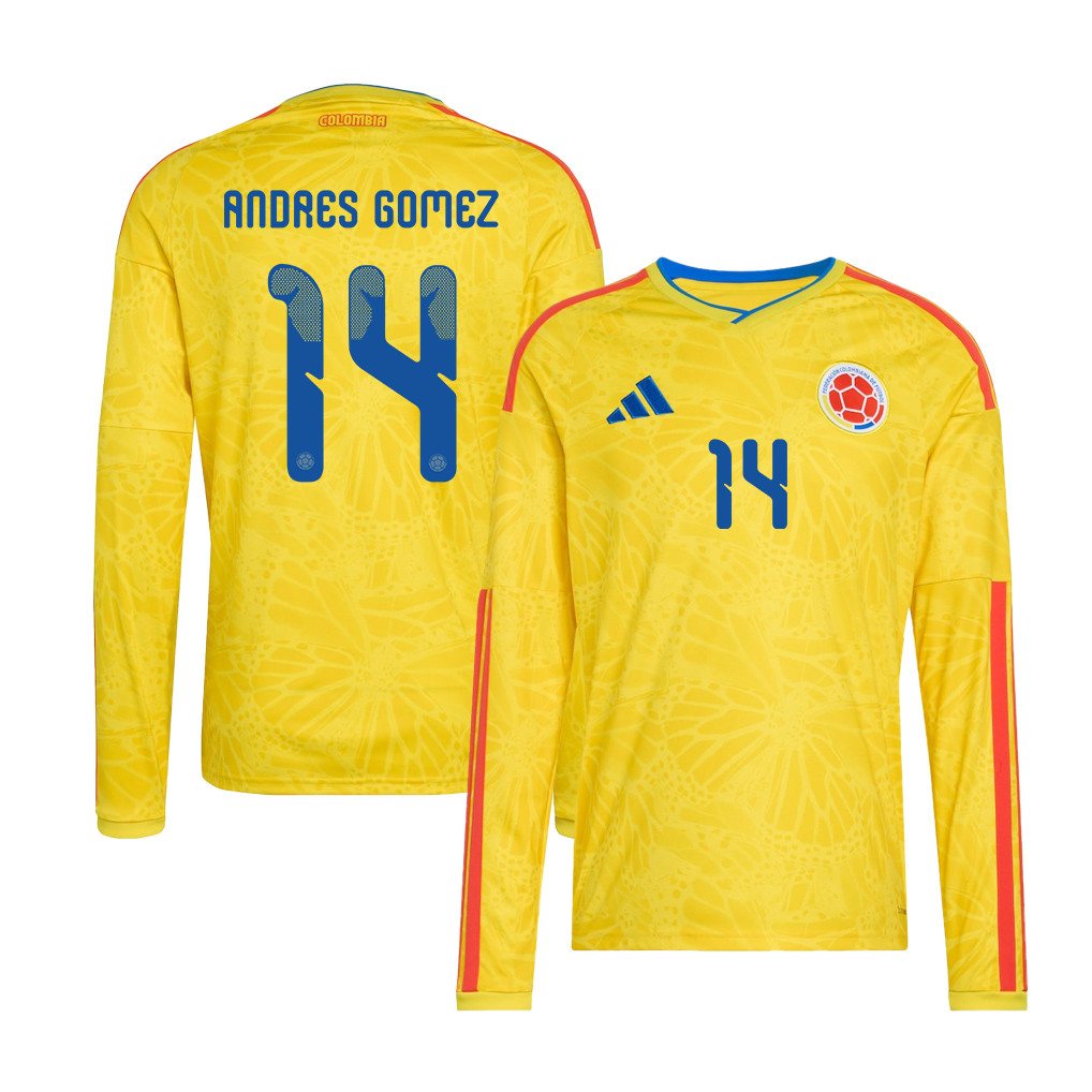 Andres Gomez 14 Colombia National Team 2026 Home Long Sleeve Jersey - Yellow - Jersey Teams