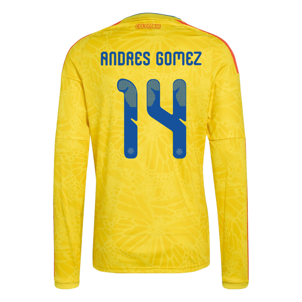 Andres Gomez 14 Colombia National Team 2026 Home Long Sleeve Jersey - Yellow - Jersey Teams