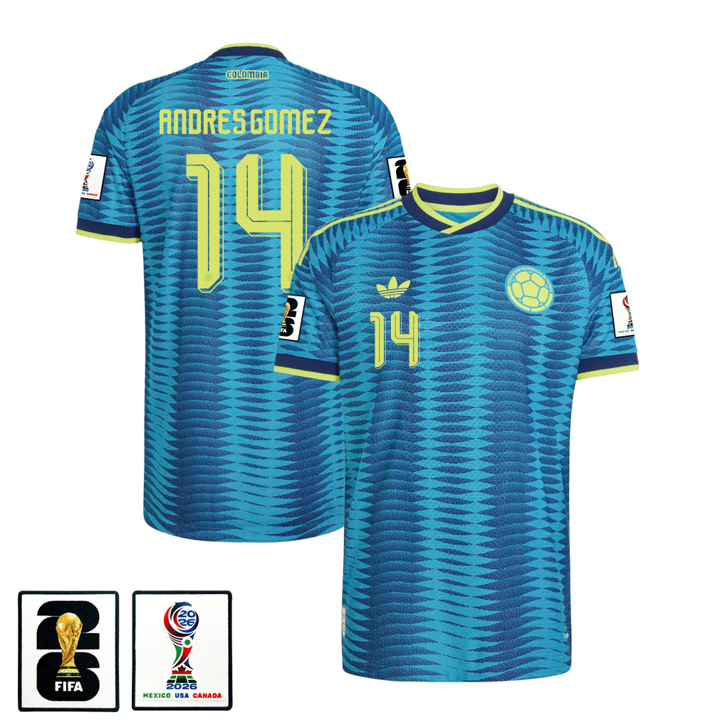 Andres Gomez 14 Colombia National Team 2026 x World Cup Patch Away Jersey - Turquoise, Men - Jersey Teams