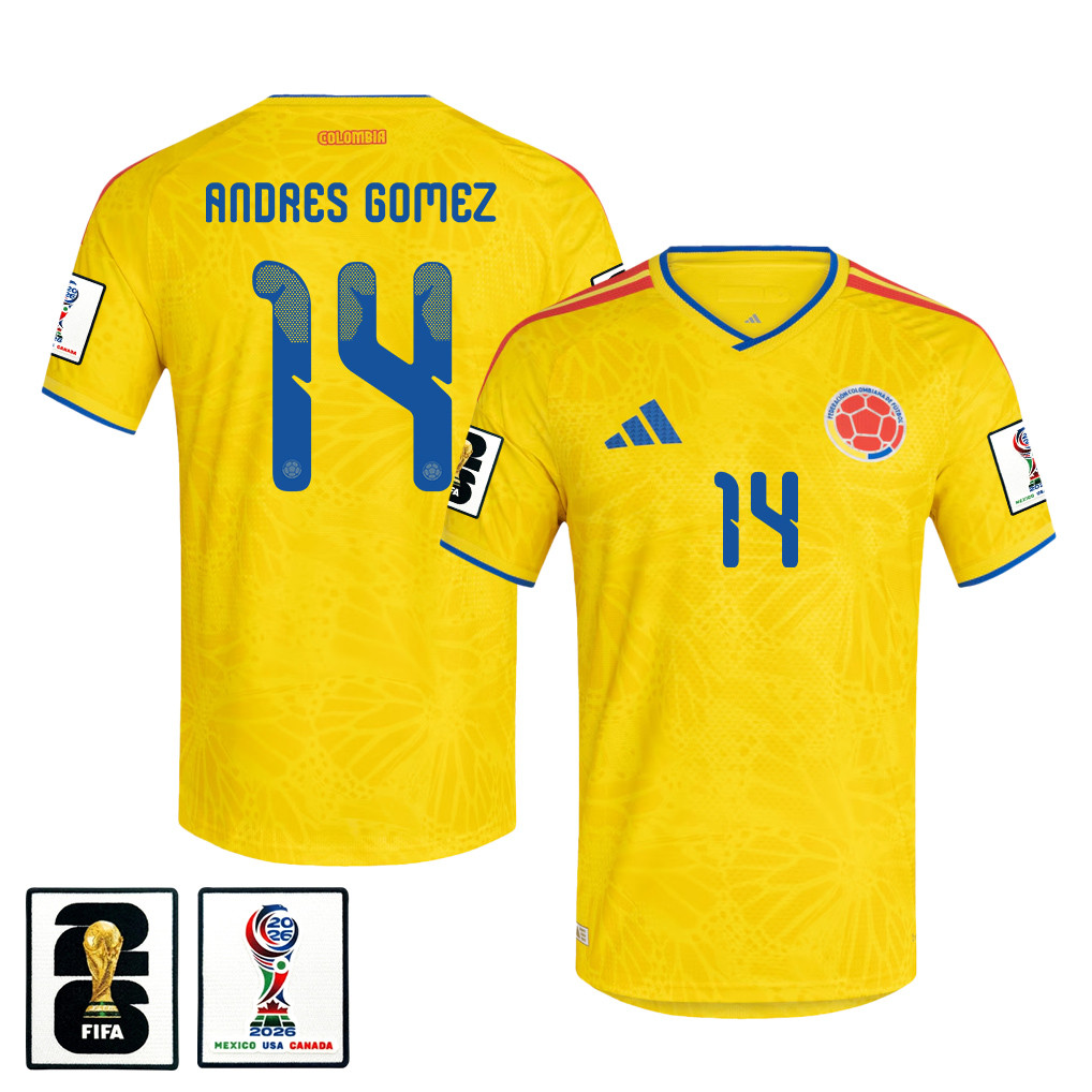 Andres Gomez 14 Colombia National Team 2026 x World Cup Patch Home Jersey - Yellow, Men - Jersey Teams