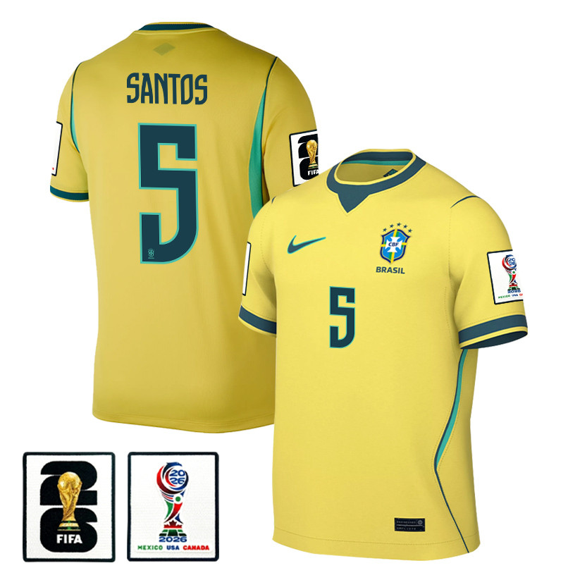 Andrey Santos 5 Brazil National Team 2026 x World Cup Patch Home Jersey - Yellow, Men - Jersey Teams